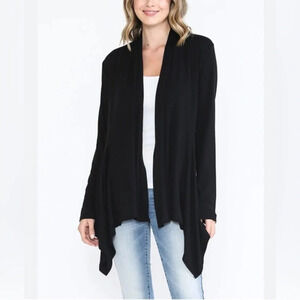 Kenar Cardigan Womens Medium Black Open Cascade Front Viscose Back